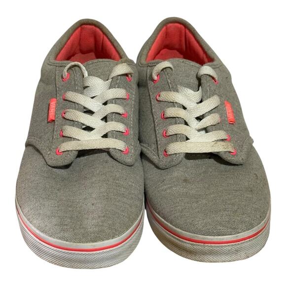 Vans Atwood Low Gray Canvas Sneakers Women's Size 10 Neon Pink Accent Skate Shoe - Picture 2 of 7
